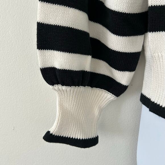 J. Crew Factory Women's Quarter Zip Pearl Zipper Striped Sweater L Large New - Picture 6 of 9